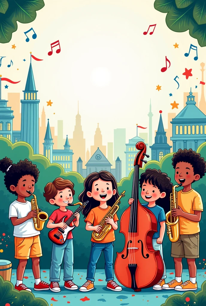 Cover image related to civic education but with the theme of musical instruments easy to draw for a fourth-grade elementary school child
