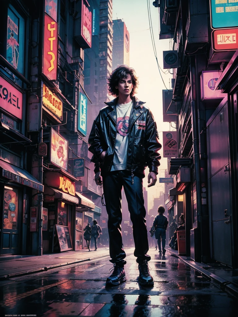 1980s, 1 Mann, Subscribe to, Steve Coy, cyberpunk, pastelle, sfw, dynamic, 80s Oversize Clothing, 80s Movie Poster Art Style