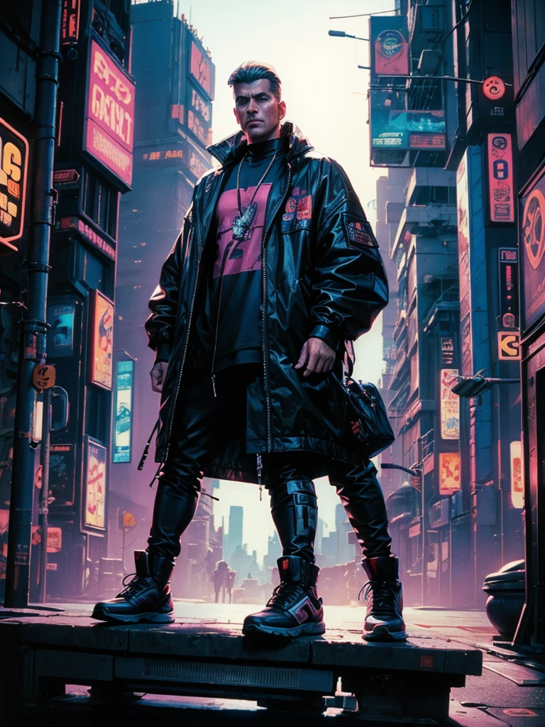 1980s, 1 Mann, Subscribe to, Steve Coy, cyberpunk, pastelle, sfw, dynamic, 80s Oversize Clothing, 80s Movie Poster Art Style