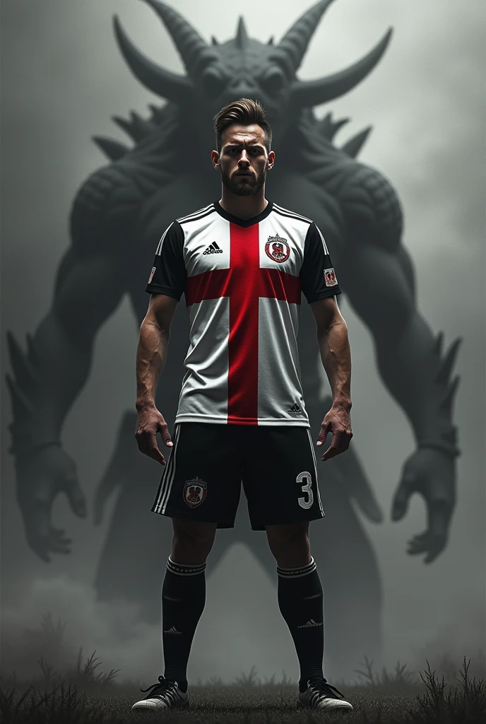 Vasco player, black white clothes, red maltese cross, Lizard Head
