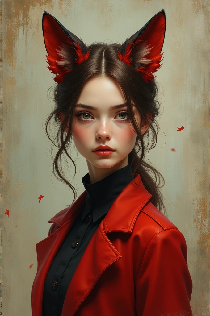 Woman with fox ears in red coat