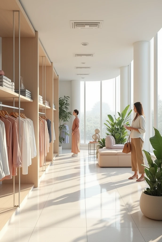 Show me 15 women's clothing store designs in light colors 