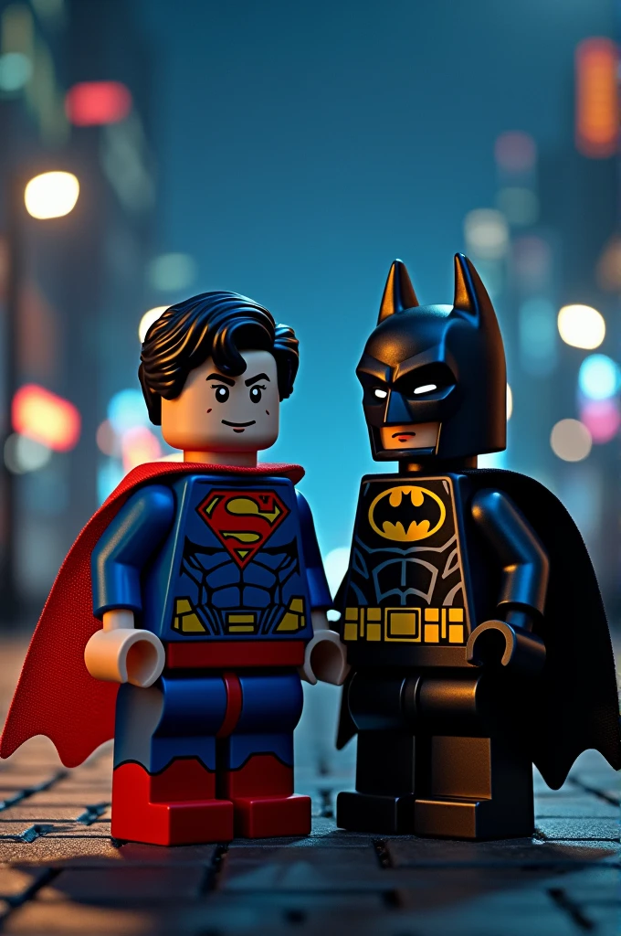 Superman and Batman in lego art, night