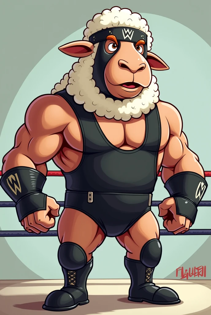cartoon sheep dressed like wrestler The iron sheik 

