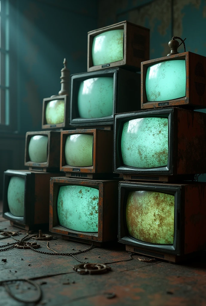 A background with several old televisions 