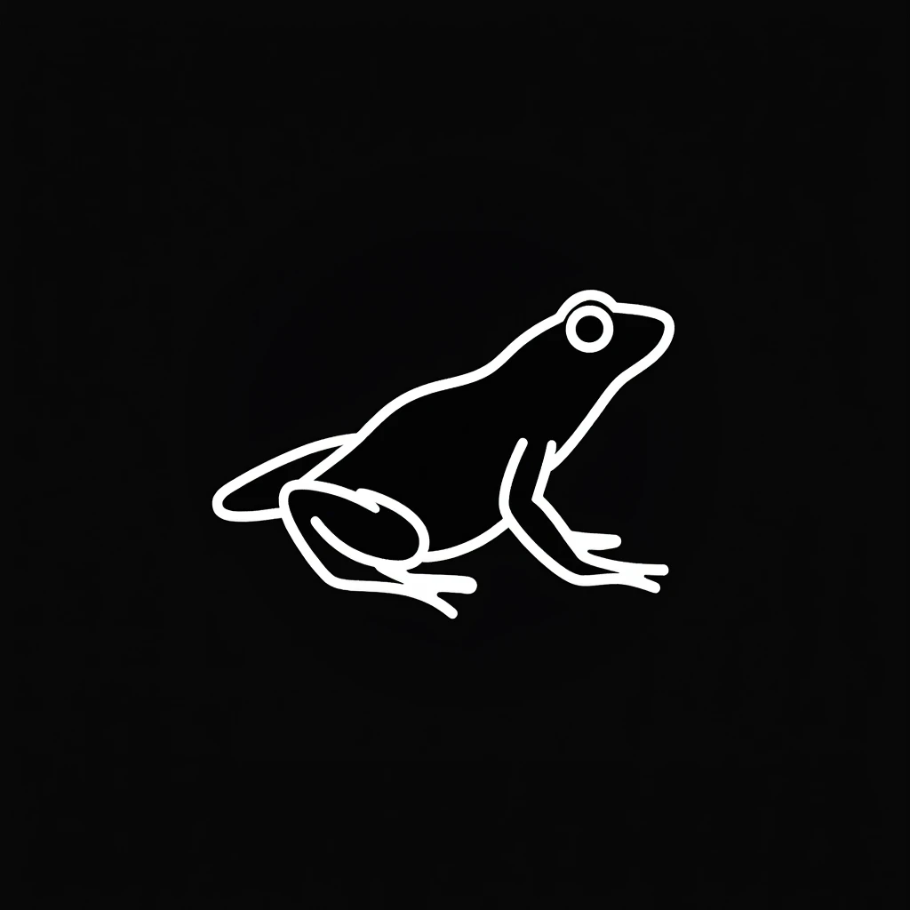 generates an image of the silhouette of a minimalist frog with only white lines