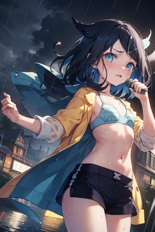 sfw, (rain wear),(((((Wind))))), ((((強Wind, 向かいWind, 強いWind)))), Top view, (((With the microphone))), (((Television shooting))), (((((rain, Town))))), (((, rain wear, Food, Foodを掴んで, Light blue bikini bra, ))), Angle from the front , cute, Sweat, (masterpiece, Highest quality, 8K ultra-high resolution:1.4), Pokemon Riko, (City, 台Wind, 非常に強いWind: 1.4), Written boundary depth, Focus of the film, From a dramatic angle, Emotional composition, Emotional engine full throttle BREAK Young and cute, Slender body, Flat Chest, ((Embarrassed face)), Highly detailed glossy skin,Sweat, Shorts, Wet and shiny thighs, 完璧なPokemon Rikoトップブレイク
, Wind, detailed in the Wind, petals dancing in the Wind
BREAK
ultra detailed crystal eyes, Eyes like shining jewels