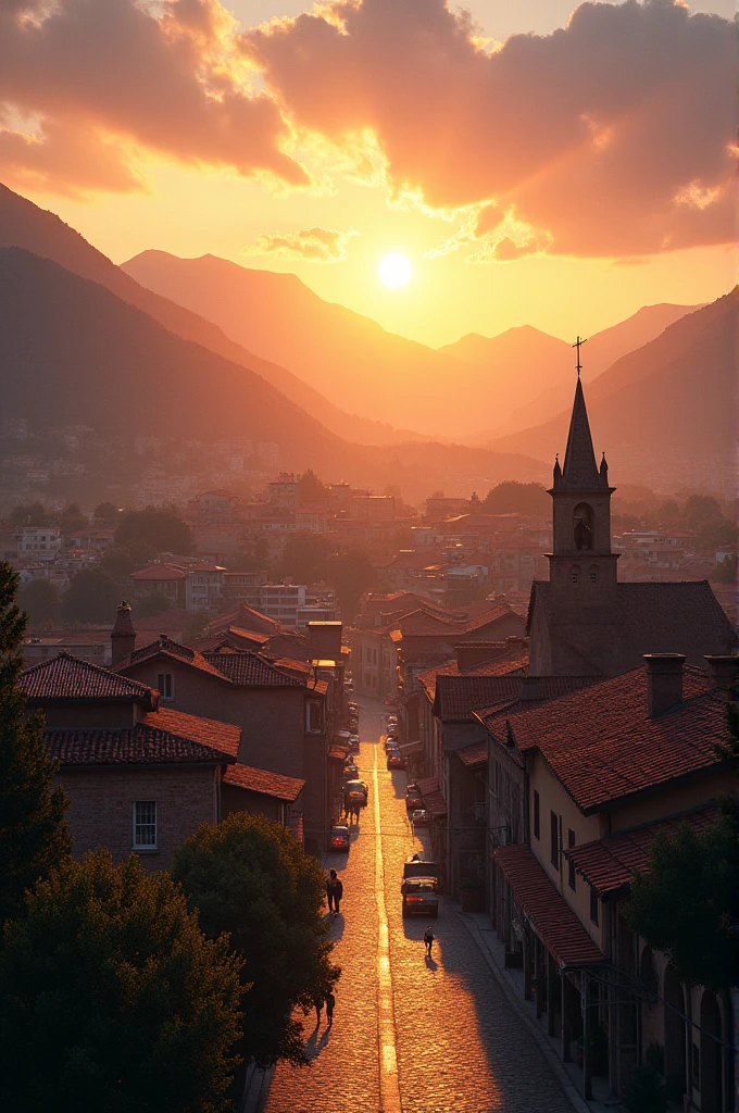 Cityscape of Huánuco, Peru at sunset