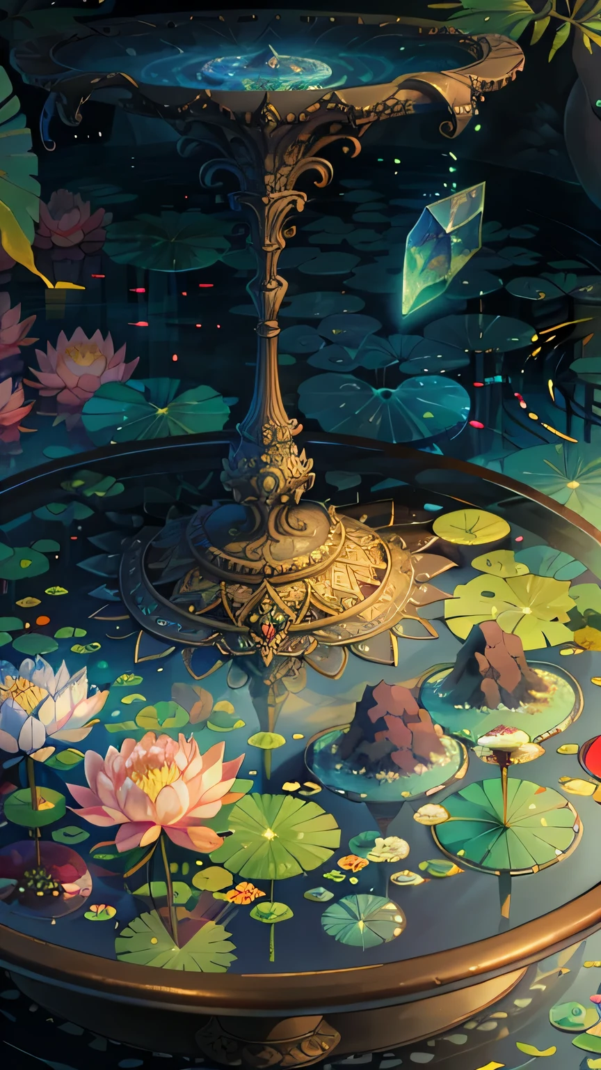 original,(Awareness-raising:1.1),(Highest quality),(masterpiece:1.1),(Highly detailed CG unity 8k ),(color:1.2),lotus,Wide composition,Different world,Twilight,haze,A haze in the distance,Fisheye Lens,crystal,Agate,god々prank,Three thousand worlds,incantation