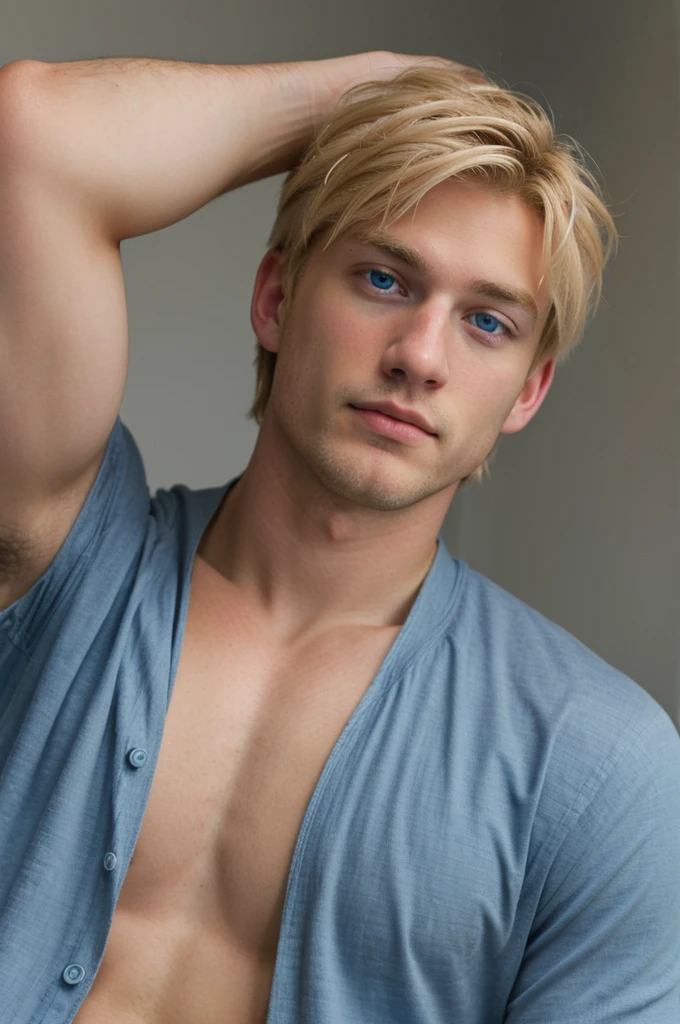 blonde man, curt hair, blue eyes