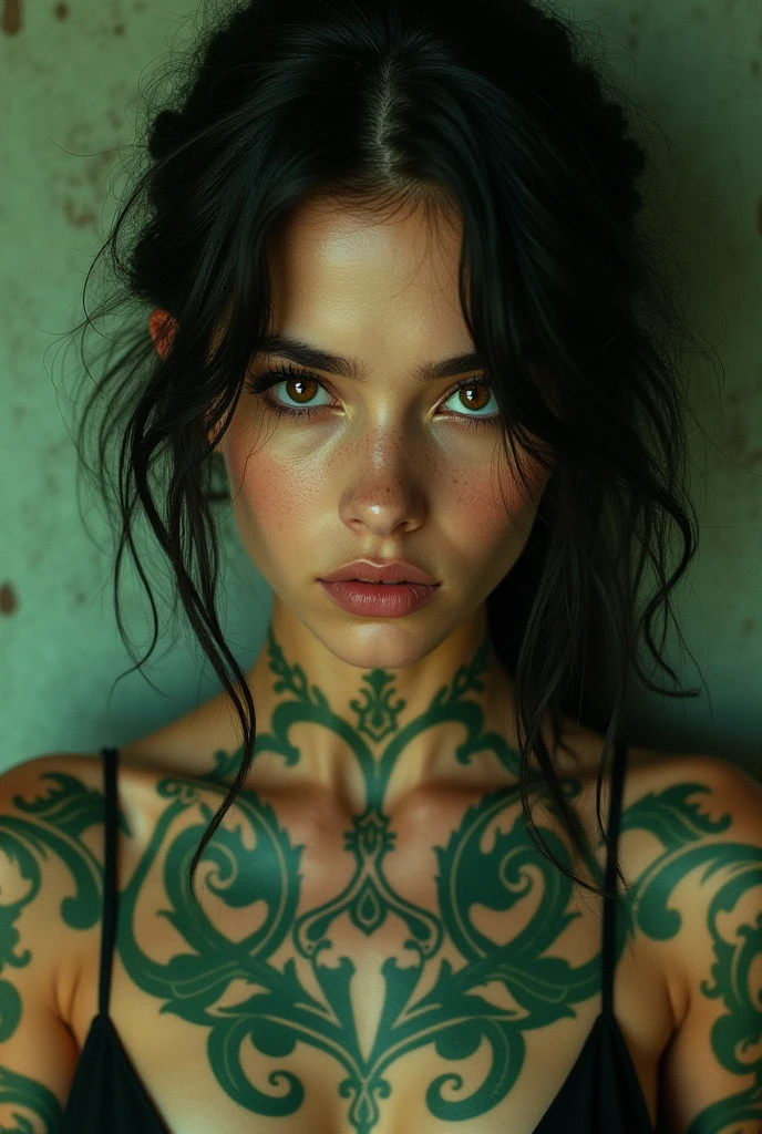 Green tattooed brown eyes