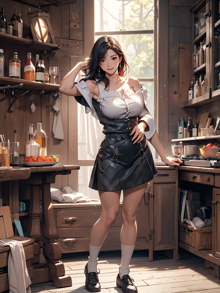 ((high detailed, best quality, 4k, masterpiece, hd:1.3)), ((best quality)), (((HD))), (((8k))), (ultraDH), (ultra HD), Shirtless gorgeous feminine body, small breasts, full-body picture, soft chinese smiling face, standing star pose, strapless sleeveless white bandeau, no sleeves, plaid mini skirt, black fishnet socks, white shoes, juicy thick thighs out, long black hair, (standing up:1.8), (breasts focus), (sleeveless:1.8), (from front:1.5) (from eye-level:1.3), (shoulders out:1.5), (arms fixing hair:1.2), (breast out:1.3), (off shoulder:1.5), (heavy black makeup), (perfect hands, perfect anatomy)