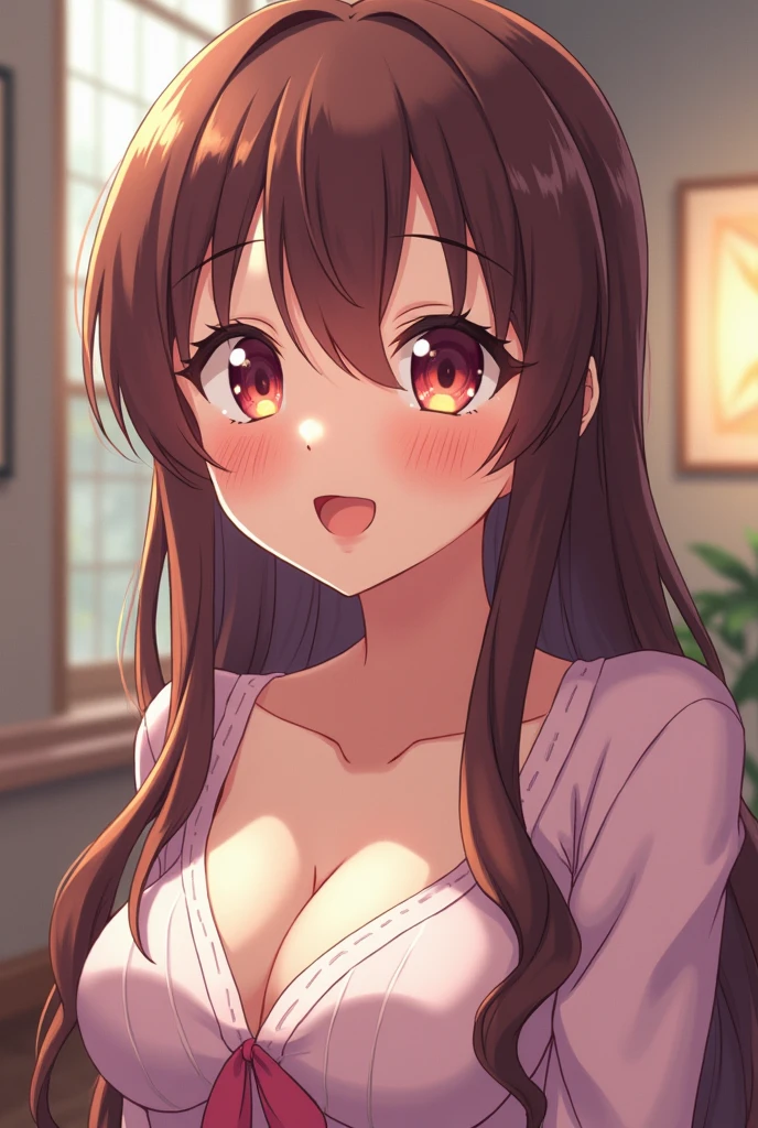 A 24 year old anime woman with a tube inside her anus, showing it to the camera and she looks excited 