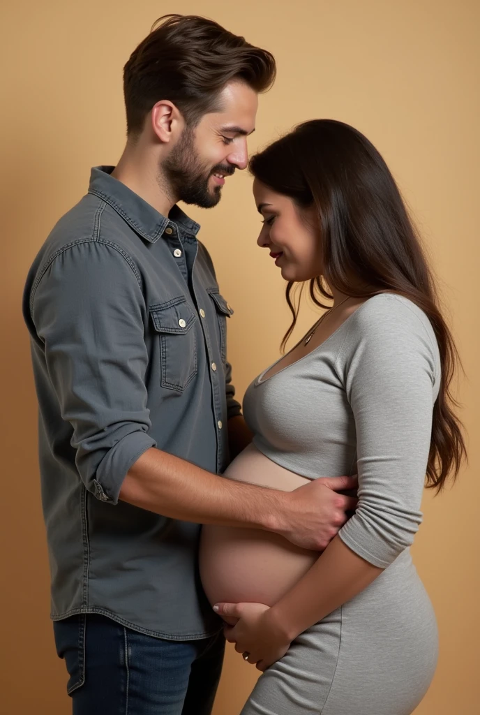 A man with a pregnant woman in doggy style position