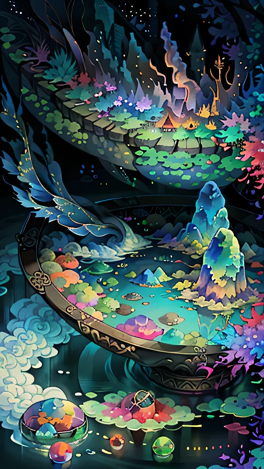 original,(Awareness-raising:1.1),(Highest quality),(masterpiece:1.1),(Highly detailed CG unity 8k ),(color:1.2),lotus,Wide composition,Different world,Twilight,haze,Haze,Fisheye Lens,crystal,Agate,Cave,god々prank