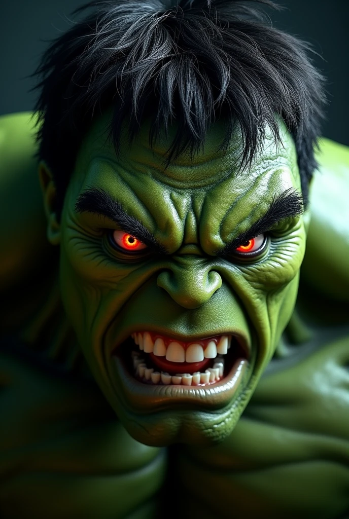 a photo just of Hulk's look, with UNCONTROLLABLE anger, and with the whites of his eyes turning red from the anger he feels