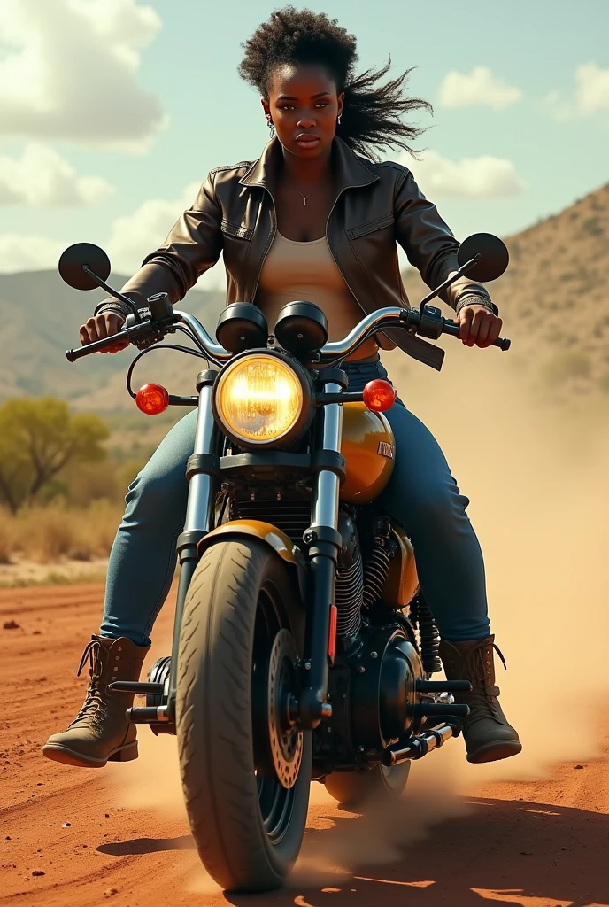 Une femme africaine sur une grosse moto