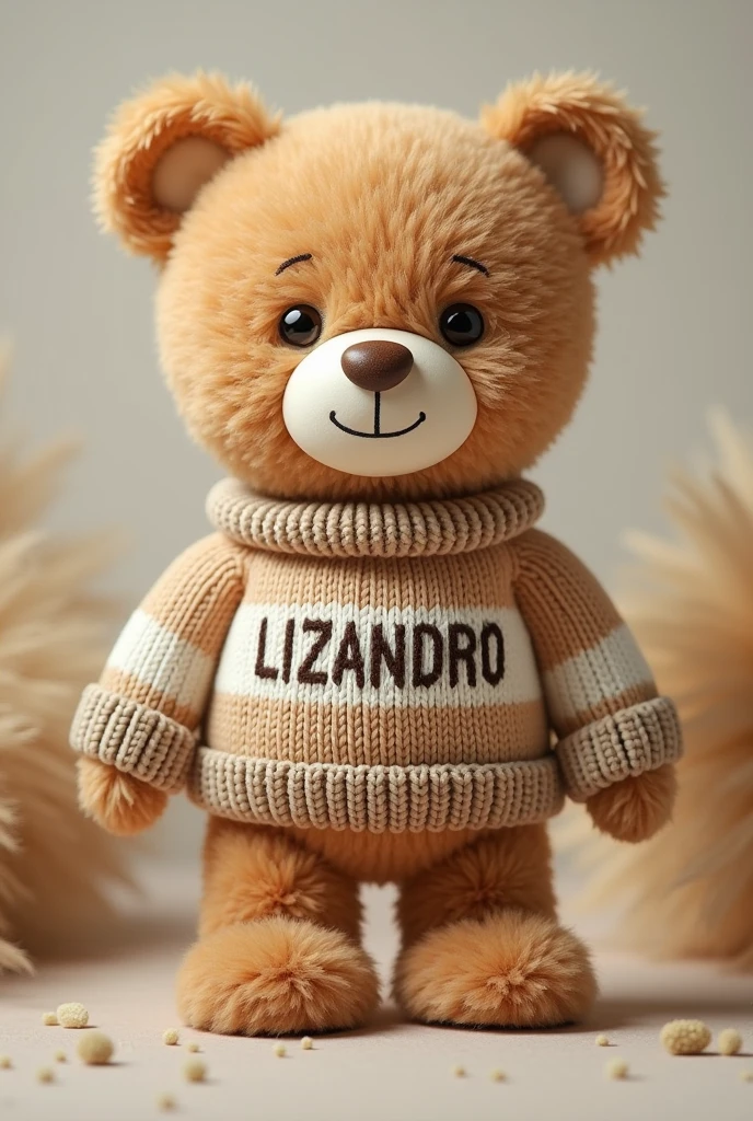 Teddy bear wearing a sweater that says LIZANDRO