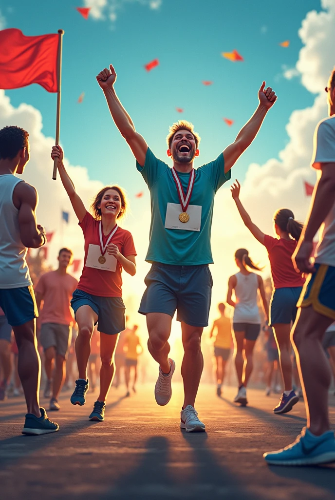 Personal achievements: Images of people achieving goals, like receiving an award, reaching the top of a mountain, or crossing a finish line.