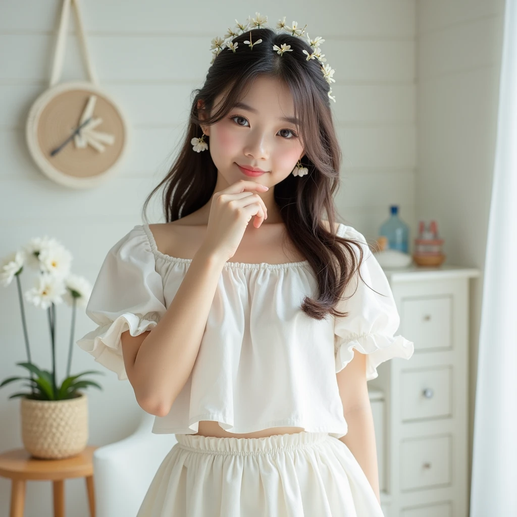 Cute beautiful girl、White Skirt