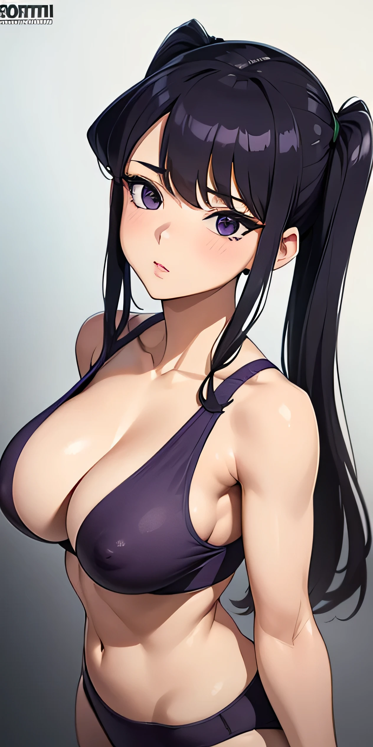 1 Female,High definition,high resolution,Ultra-realistic,8K, videl2, solo, Purple eyes, Dark Purple hair, twintails,European,sexy,((Upper body close-up,I Front,Photographed from the front,Looking to the Camera,Dynamic Angles,))private teacher,A little sheer underwear,Red underwear,blush, huge , nipples ,show , Sports bra, micro sports bra, erect nipples , Open breast sports bra , Point of view from above, White sports car , Half-naked breasts, Komi's very small breasts bra that does not cover her huge breasts