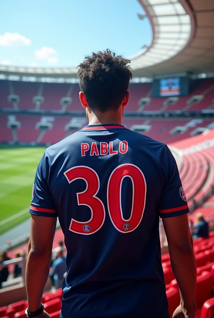 Generated a person at Parc des Princes with a PSG jersey flocked Pablo 30