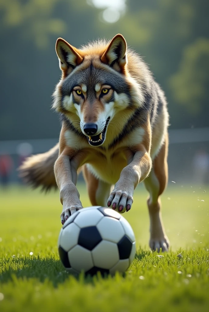 Sports wolf with soccer ball