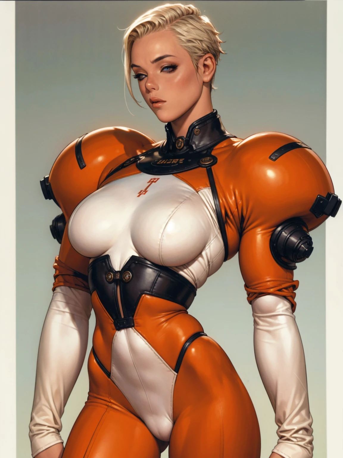 (((Brigitte Nielsen))), (((back view))), (((perfect ass))), (((RED SUIT with yellow stars))), ((muscle)), (((bodybuilder))), ((( soldier suit ))), (((white short haircut))), (((Russian girl))), ((high collar)), (((red army suit))), (((best qualityer: 1.4))), (Unbeatable masterpiece), (hiper HD),(CG 8k hyper-realistic), (((brave face))), (((breasts big))), (((hyper feminine))), sexly girl, ((( sculptural body ))), (((1 Kizi))), Kizi bodybuilder com perfectbody segurando um martelo enorme e mostrando o braço musculoso, Beautiful and well-groomed face,muscular body:1.2,solid color detailed jacket, (Head to thigh photos)，bared shoulders, green dark，Long pants，Tight clothes are dark，With white stars and off-white stripes,,,,,Armor Metal Electronic Parts, Poison tattoos ) INFO, Kizi, (((standing alone))), pirralha violent, ((())), sexly, pose de atitude, work of art, post-apocalypse, (((manga style))), bounty hunter, violent, Manic, the way you want, muscled body, perfectbody, roupa moderna, advanced technology, neon, sleeves with vertical striped pattern, neutral background, (( cowboy shot )). intricate visual
