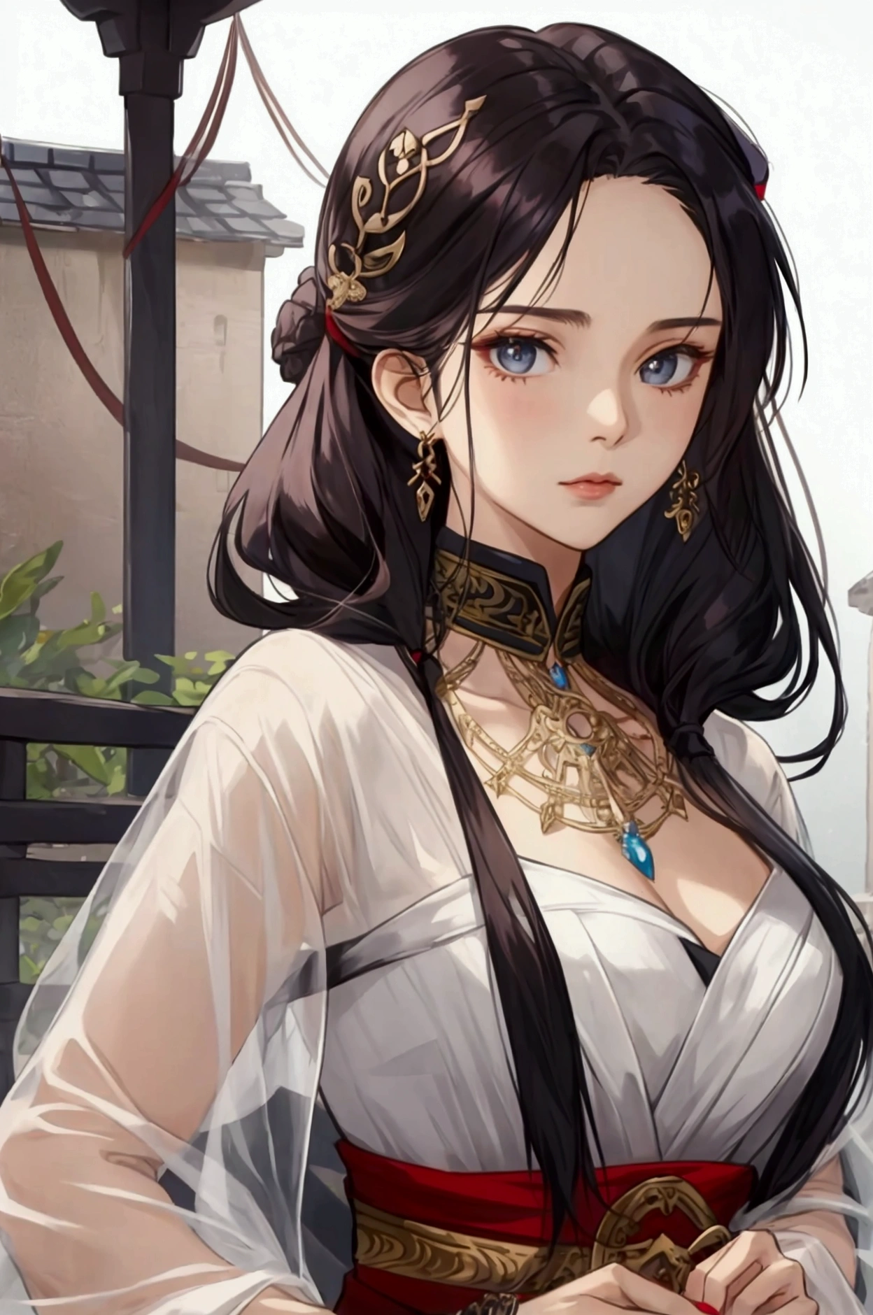 Young Assassin, woman, Slave ring around neck, silk dress, jewellery, hidden knives, Anime Style