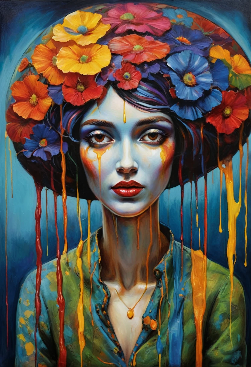 (Artistic Masterpiece of Romantic Life) ( (Themed Art of Life) ( (Conceptual Art) (NFT Exclusive) (Fauvism Work) ()”) Where visual poetry transcends traditional boundaries and embraces the dynamic interplay between creativity and technology Takes),dripping paint,darkart,style, in the style of esao andrews