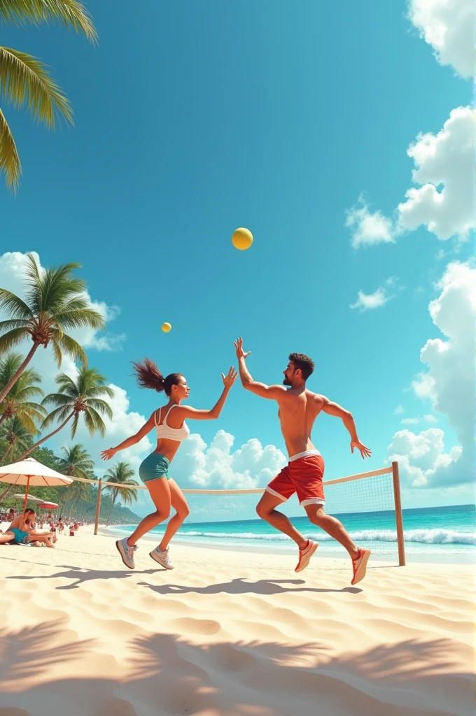 Couple playing Beach Tennis