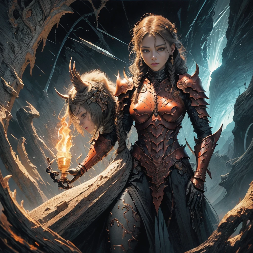 [detailed illustrations, Art based on extremely ideal anatomy, Very detailed and detailed drawings, Delicate lines with slowness and urgency, Realistic texture expression],((Braided main lines of color.)),(Artwork with excellent craftsmanship.),(Lava cave background (Flame Hell: 0.4))),ANIME HENAI [Red-skinned DemonGirl 19 years old, slim muscular] Llama fur (Demon Knight: 0.5),(Bone armor ( chest crack) (Fresh blood blade: 0.4)) (Should),((dark fantasy)),((Fine and beautiful skin expression. (transparency))),((clear look)),((Perfect eye details (beautifully drawn eyes)))),(Beautiful perfect face (details de la cara realistas)),((hermosos details del cabello)),(Perfectly proportioned proportions)),( Design built to a high level., ((Advanced structural understanding of materials.)),ideal color coordination),((artistic decoration)) ((Dense detail)),((detail,High Definition)),[(Ultra-precision detail),((Multilayer texture)),high quality,High resolution],((Accurate simulation of interactions between light materials, understanding of airflow, mechanically correct expression))), ((Visual art that conveys a narrative sense.)).