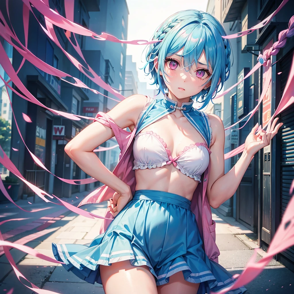 (Sky blue hair),(Braided Short Hair), (Pink Eyes),Fair skin) ,(whole body),(one person&#39;s),(Embarrassing),(The background is a school classroom),(Heart lettering written on a blackboard),(Heart-shaped chocolate),(I will pass it forward with both hands.),(Sailor suit),(Valentine's Day),(masterpiece, Highest quality, Very detailed, Best Shadow), (Detailed Background), (Beautifully detailed face), High Contrast, (Best lighting, Very delicate and beautiful), ((Cinematic Light)), Hyper Detail,8k, Dramatic Light, Intricate details,high quality intelligence
