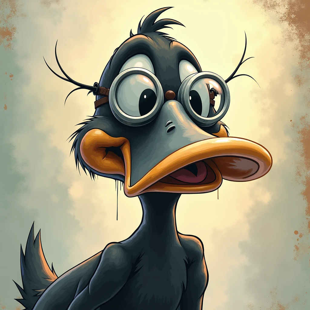 a whimsical caricature of an anthropomorphic “Daffy-Duck” wearing a SAS-mask, soft pastel colors, ethereal punk atmosphere, ((Looney_Tunes art-style)), cartoon character, digital art, character design, hyperrealistic, detailed portrait, highly detailed, 4k, 8k, photorealistic, masterpiece, best quality, enhanced_nijistyle