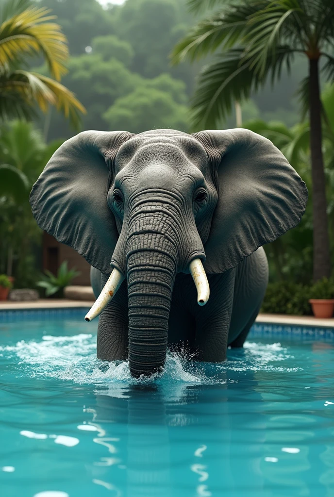 An elephant in a swimming pool