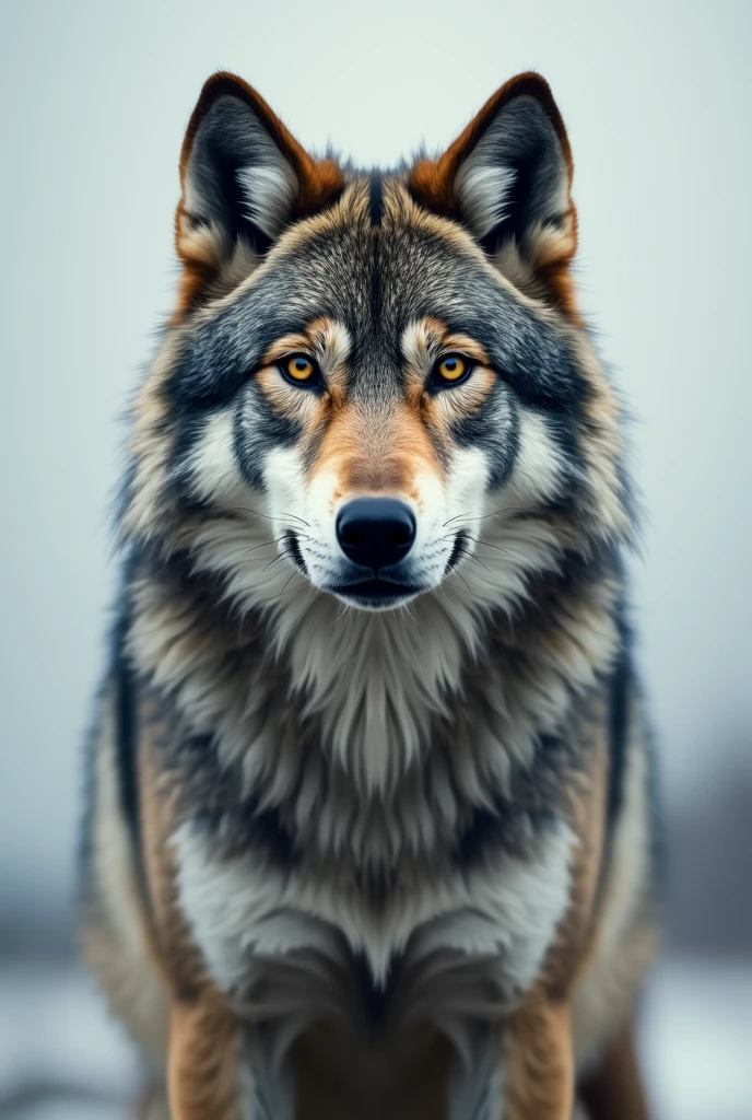 Focused gray wolf with the word focus written