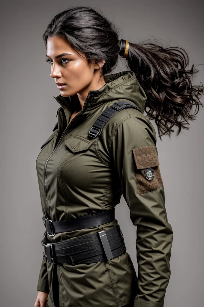 Multiple view, character concept. Ray is a striking figure in the desolate world she navigates, her presence marked by a blend of resilience and determination.
Ray stands at about 5'8" (173 cm) with an athletic build, honed from years of training and survival in harsh environments. Her body is strong and agile, capable of quick movements and enduring physical challenges.
Her hair is dark brown, cut to shoulder length with a few rough layers that give it a slightly tousled look. She often ties it back in a low ponytail or a messy bun to keep it out of her face during combat.
Ray's eyes are a piercing green, exuding a mix of intensity and curiosity. They are framed by thick, dark lashes and can switch from a soft, empathetic gaze to a steely, determined glare in an instant.
She has a sharp, angular face with high cheekbones and a strong jawline. Her skin is lightly tanned from constant exposure to the elements, and a few faint scars mark her cheeks and forehead, telling tales of past battles.
Ray wears practical, rugged clothing suited for combat and exploration. Her usual attire includes a fitted, dark grey tactical jacket with multiple pockets, a sturdy pair of black cargo pants, and heavy-duty combat boots. Over her jacket, she often wears a light, flexible body armor for additional protection. Fingerless gloves cover her hands, allowing for better grip and dexterity.
She carries a utility belt loaded with essential gear such as ammunition, small tools, and medical supplies. A sheath strapped to her thigh holds a combat knife, and she has a holster for her sidearm on her hip. Around her neck, she wears a simple necklace with a small, silver pendant – a keepsake from her father.
Ray's expression is often focused and serious, reflecting her determination to find her father and uncover the truth behind the catastrophe. Despite the hardened exterior, there are moments when her softer side emerges, revealing the compa