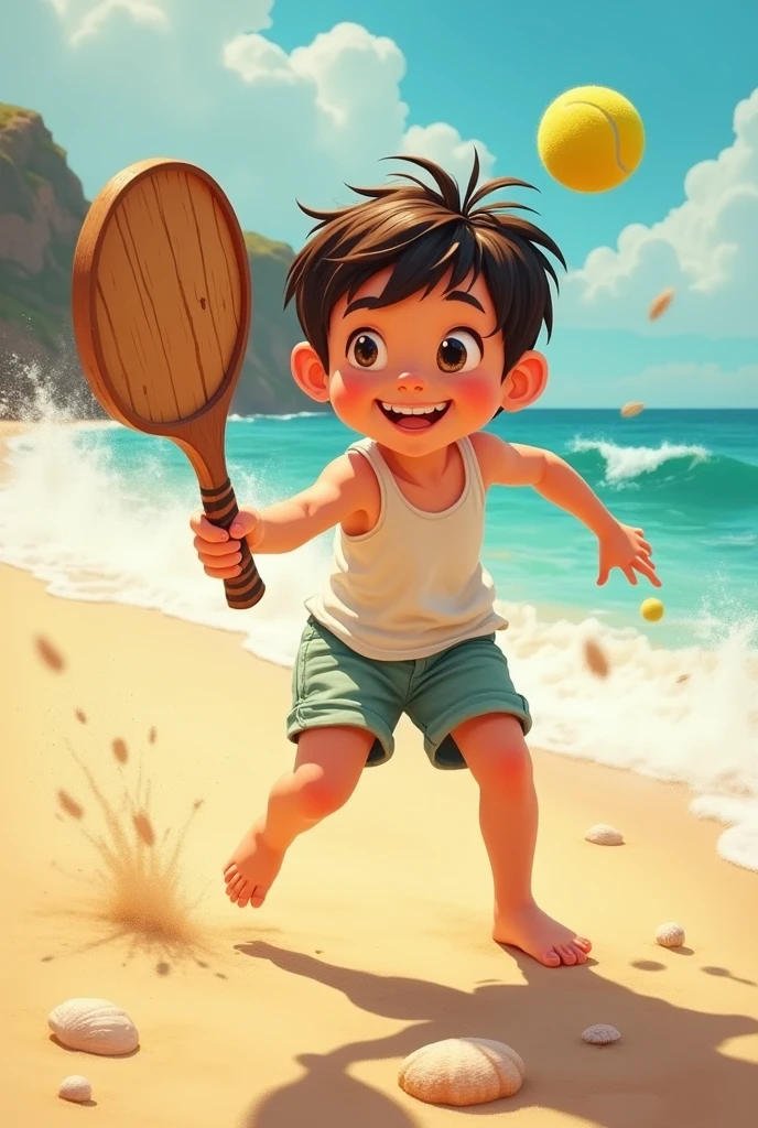 Child Beach Tennis with wooden racket