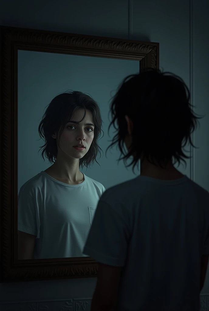 Person facing a mirror, seeing their flaws