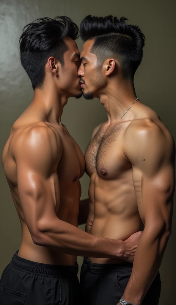 Two Asian Vietnamese men, 25 years old, 2 Asian people , just, อวัยวะsexชายใหญ่, bare ,hugs and kisses, Handsome and elegant, just, sexy , Masculine and handsome，hugs and kisses, have muscles，The muscles look good..，hairy, Have fair skin...,no beard, full body photo,(very detailed, realistic, best quality, 4K, 8ก, height, Masterpiece:1.3), mature man, Charming and outstanding , (The body builds muscle), อวัยวะsexชายใหญ่, sweat, dirty face ,tight chest, sex,See-through shirt, Erotic, Horny, Look straight..., Accessories include luxury watches., in the classroom,look at the audience.,muscle veins,no underwear 