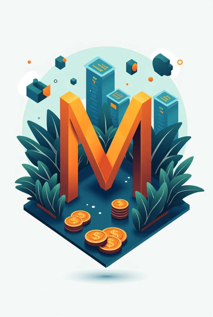 logo with an M and F and coins and charts around