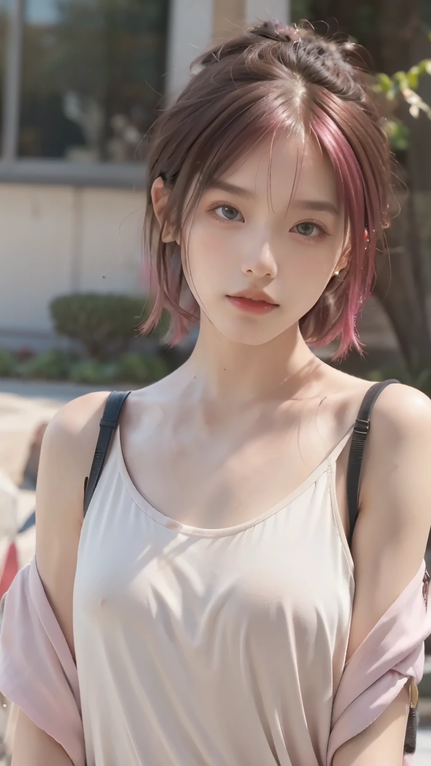 最high quality, masterpiece, 超High resolution, (Realistic:1.4), RAW Photos, 1 person,, short hair,, (masterpiece, 最high quality, high quality, High resolution, Very detailed),Pink Hair