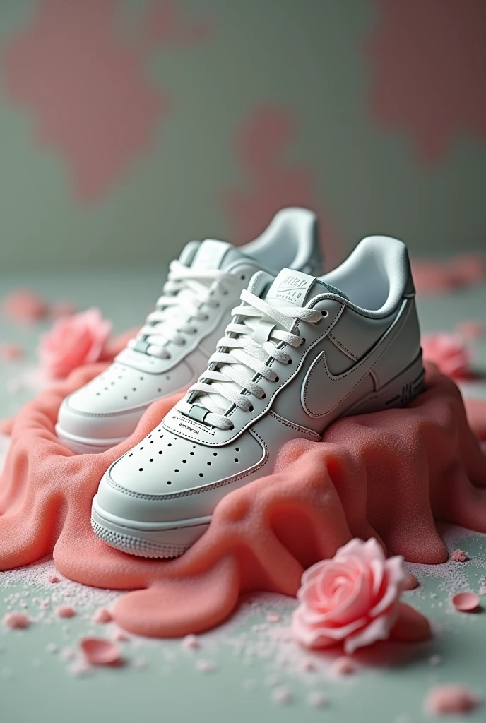 Half-submerged white Air Force 1s in the cake