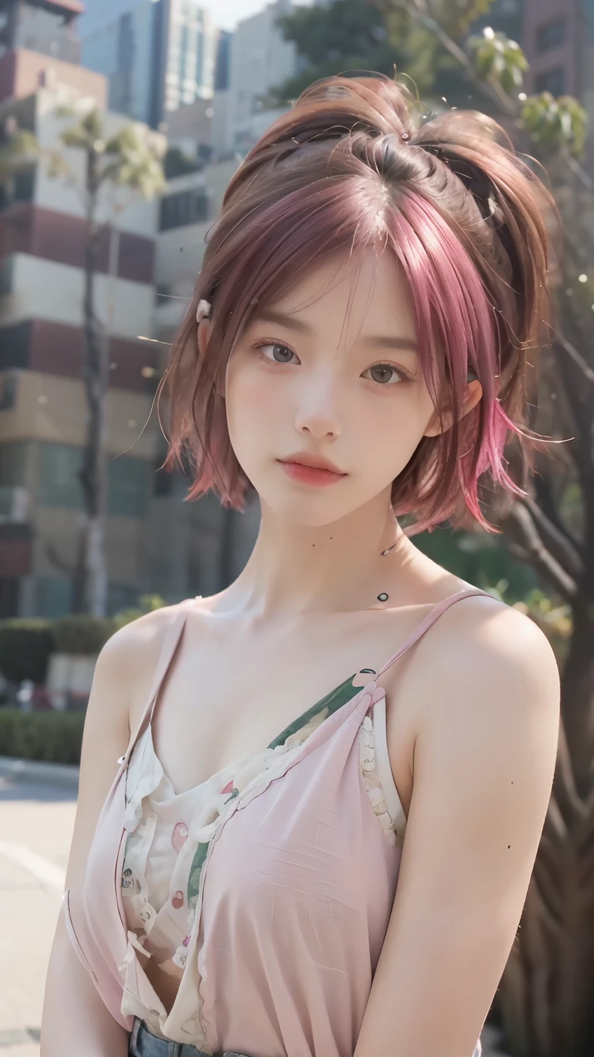 最high quality, masterpiece, 超High resolution, (Realistic:1.4), RAW Photos, 1 person,, short hair,, (masterpiece, 最high quality, high quality, High resolution, Very detailed),Pink Hair