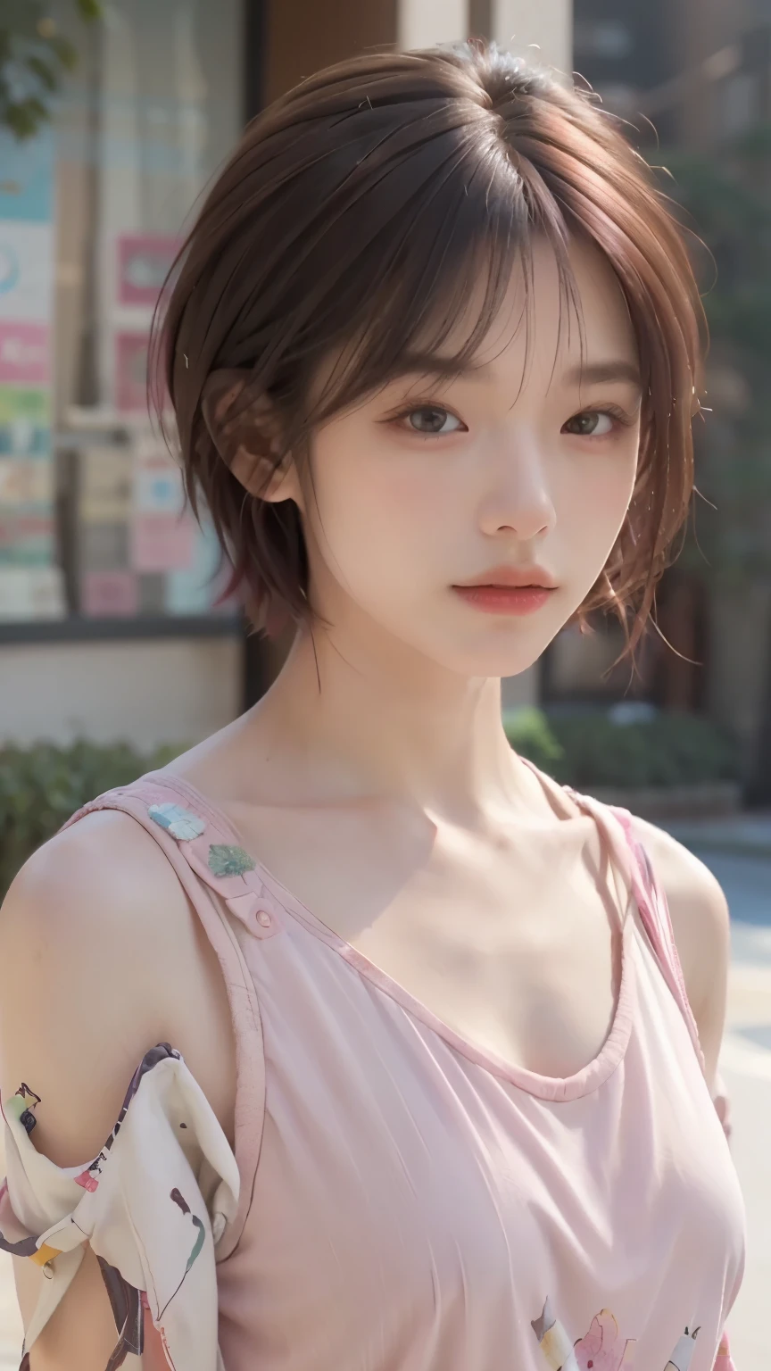 最high quality, masterpiece, 超High resolution, (Realistic:1.4), RAW Photos, 1 person,, short hair,, (masterpiece, 最high quality, high quality, High resolution, Very detailed),Pink Hair
