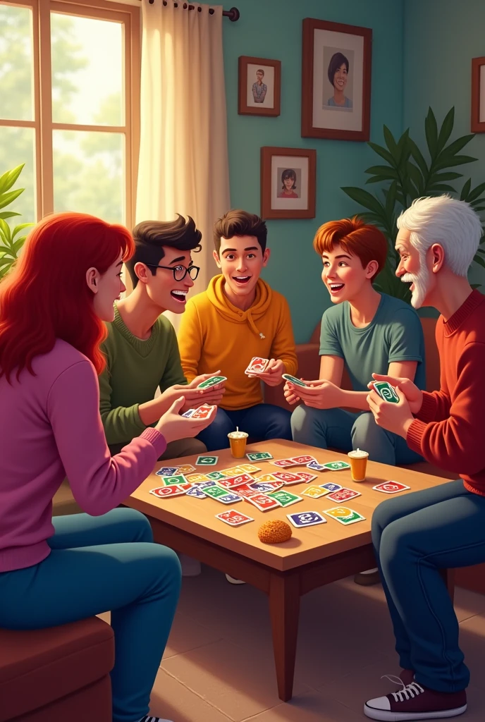 5 friends playing uno