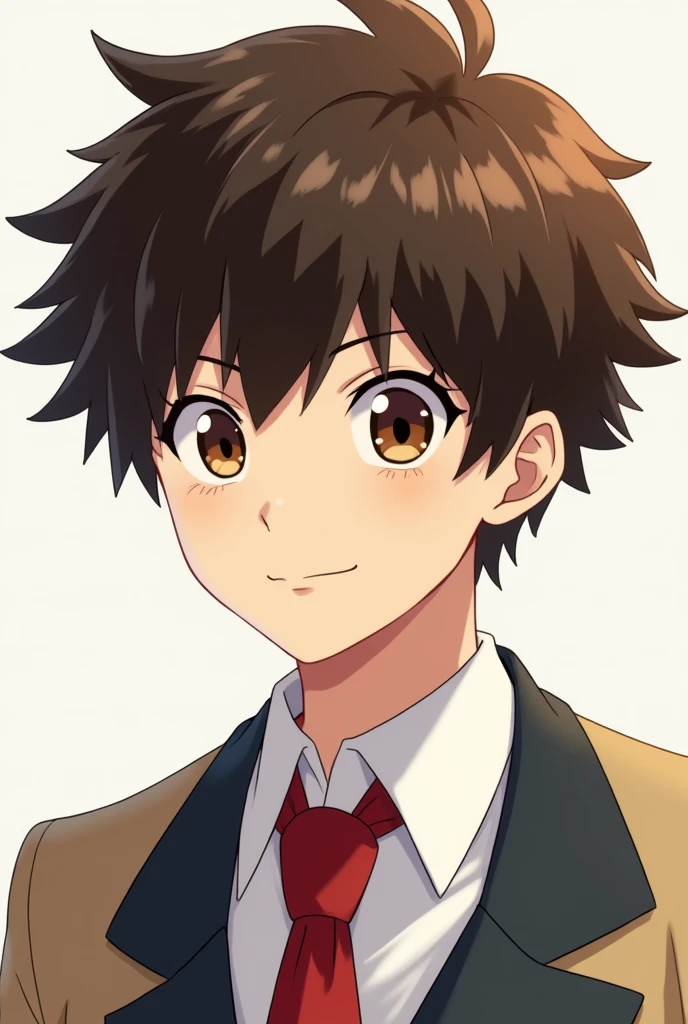 Brown-haired boy , Brown eyes , and fair skin with the MY HERO ACADEMIA uniform