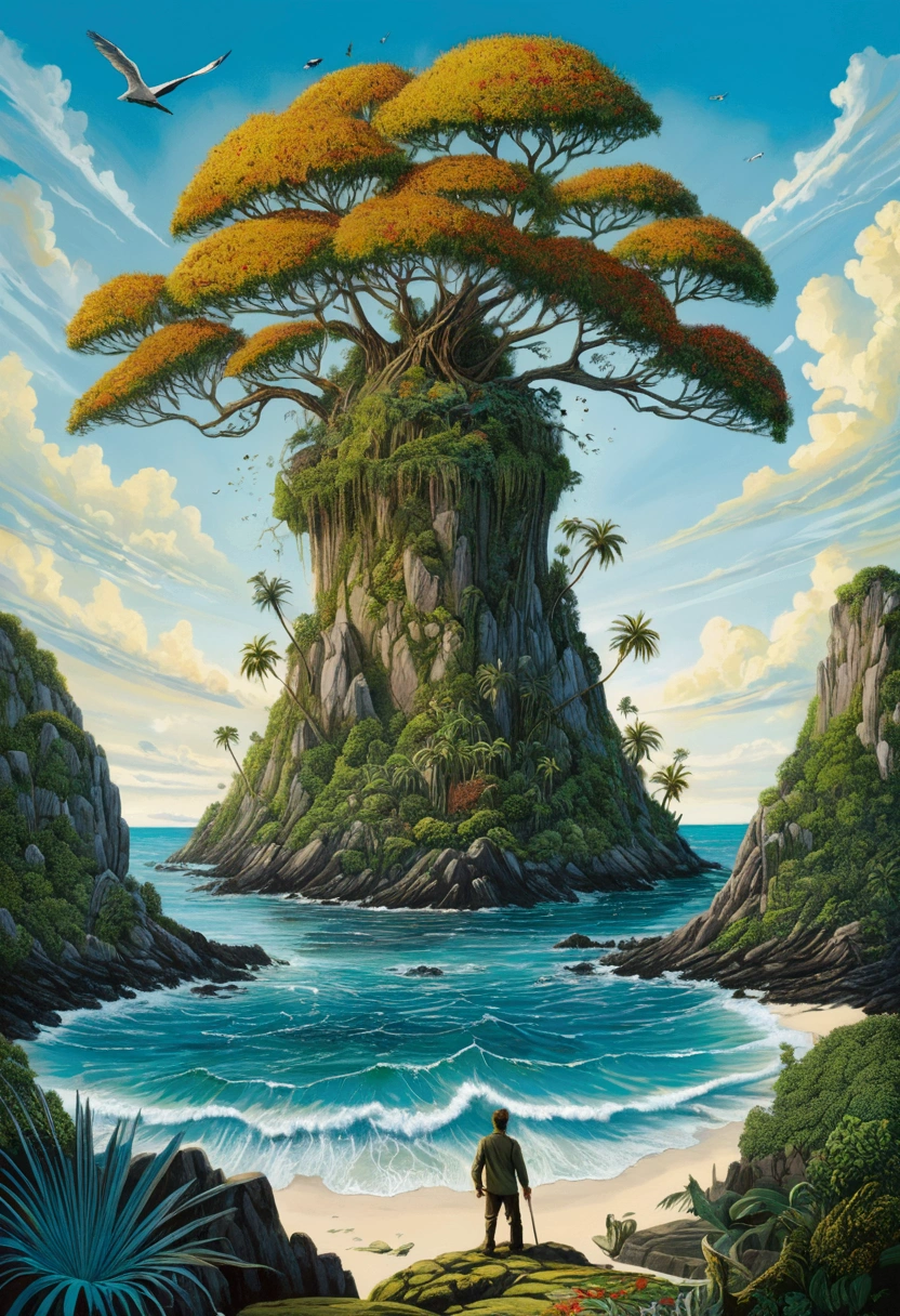a mysterious island, illustration by justin gaffrey, no humans, movie still, (best quality, masterpiece), extremely beautiful, perfect composition, complex details, very detailed, vivid colors