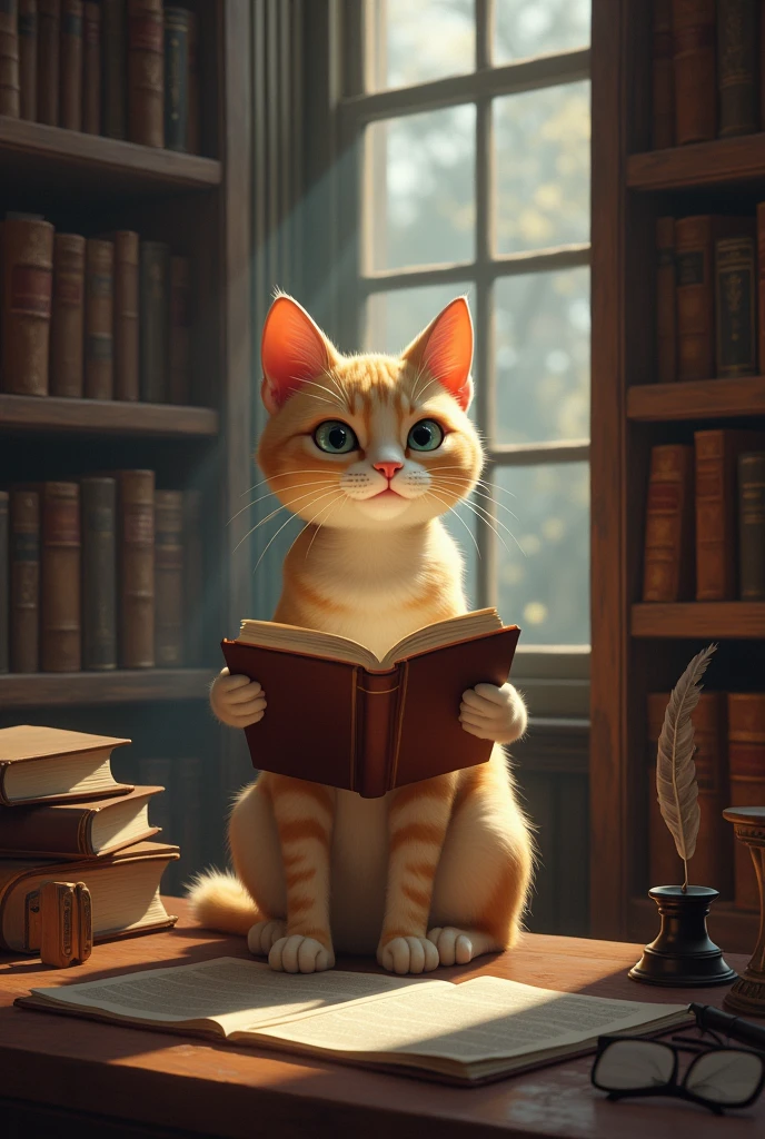 A cat studying logic happily 