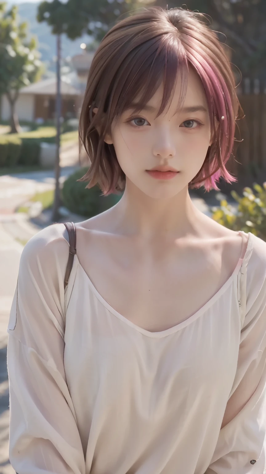 最high quality, masterpiece, 超High resolution, (Realistic:1.4), RAW Photos, 1 person,, short hair,, (masterpiece, 最high quality, high quality, High resolution, Very detailed),Pink Hair